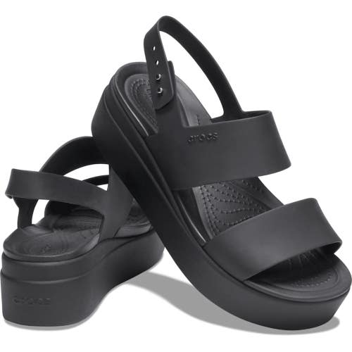 Crocs Brooklyn Low 206453-060 Sandals Women's 7 Black Wedge Heel Strappy VER778