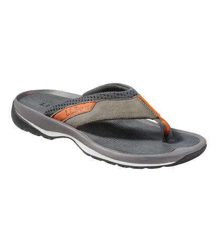 L.L. Bean Swift River Sport 506031 Sandals Men's 9 Gray Leather Flip Flop VER851