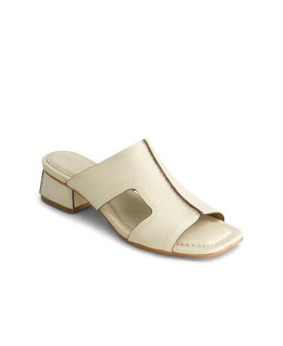 Bernardo Jewel Sandals Women's 7.5 Eggshell Leather Square Toe Block Heel VER853