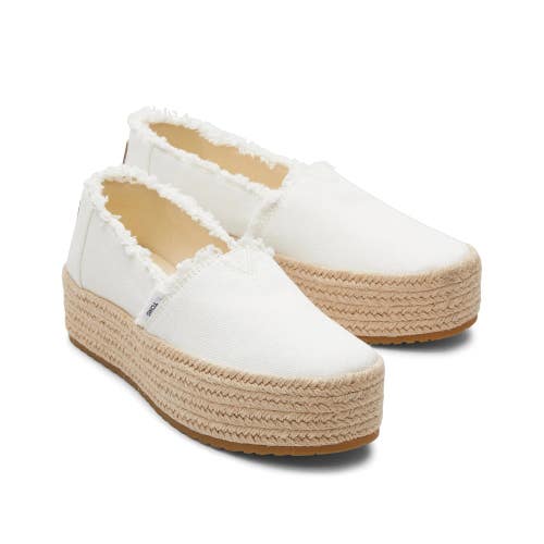 Toms Valencia 10021920 Women's 6 Wide White Canvas Platform Espadrille VER832