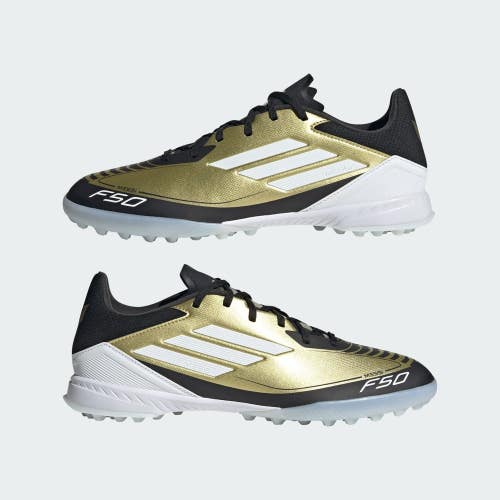 Adidas F50 League Turf Messi Men's 12 Gold Metallic Leather Soccer Cleats VER798