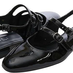Vaneli Tiptoe Mary Jane Womens 6.5 Black Patent Leather Slingback Sandals VER783