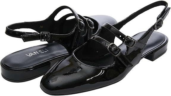Vaneli Tiptoe Mary Jane Womens 6.5 Black Patent Leather Slingback Sandals VER783