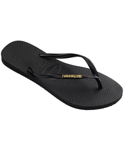 Havaianas Slim Logo Metallic Sandals Women's 9 Black Toe Post Flip Flop VER916