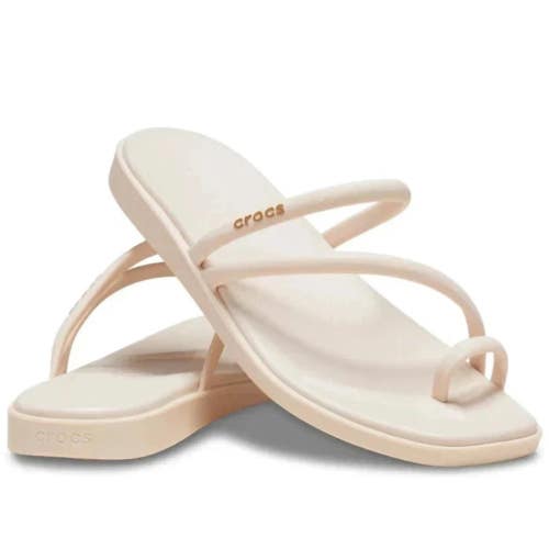 Crocs Miami 209862-0WW Sandals Women's Beige Square Toe Slip On Thong VER897