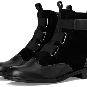 David Tate Club Boots Women's 7.5 W Black Leather Round Toe Ankle Strap VER840