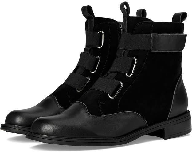 David Tate Club Boots Women's 7.5 W Black Leather Round Toe Ankle Strap VER840