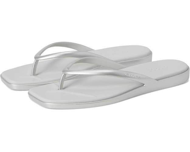 Crocs Miami 211469-040 Flip Flop Womens US 8 Silver Slip On Thong Sandals VER766