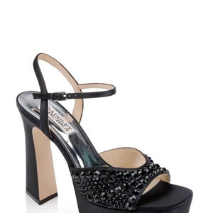 Badgley Mischka Bryleigh Sandals Women US 7 Black Bejeweled Vamp Platform VER877
