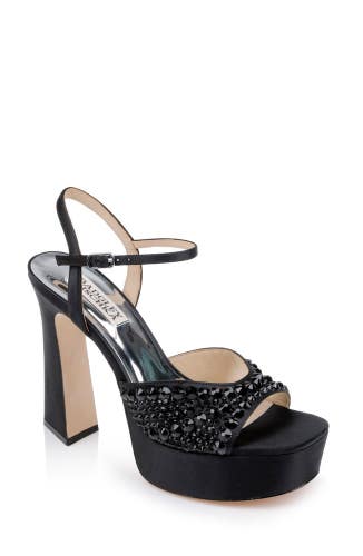 Badgley Mischka Bryleigh Sandals Women US 7 Black Bejeweled Vamp Platform VER877