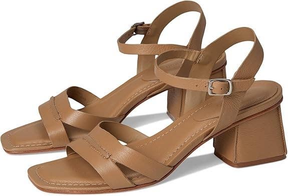 Bernardo Tarra Strappy Womens US 8 Sand Leather Mid Block Heel Sandals VER749
