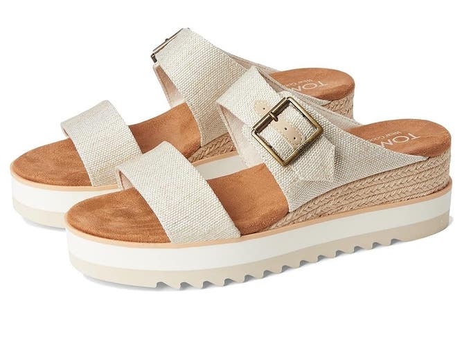 Toms Diana Mule Bukle Womens 8 Natural Yarn Dye Slip On Wedge Heel Sandal VER814