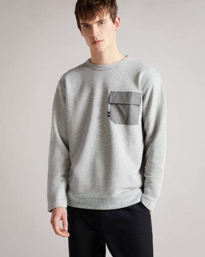 Ted Baker Birchin Sweatshirt Men's 3XL 7 Gray Marl Cotton Blend Crew Neck JZZ198