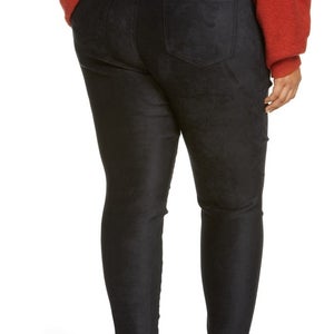 NYDJ Plus Size Ami Skinny Pants Women's 24W Plus Black Faux Suede Cropped JZZ470