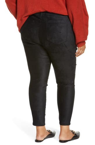 NYDJ Plus Size Ami Skinny Pants Women's 24W Plus Black Faux Suede Cropped JZZ470