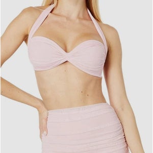 Norma Kamali Bill Bra Bikini Top Women's XL Pink Ruched Halter Neck Beach JZZ241