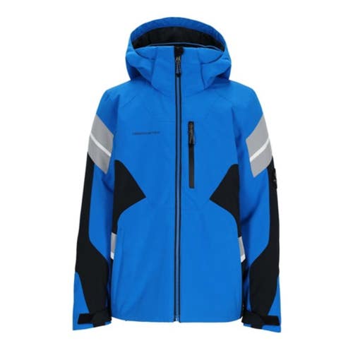 Obermeyer Mach 14 Jacket Kids Small Cosmic Blue Black Full Zip Hooded Ski JZZ500