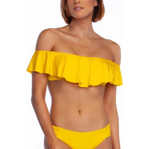 Trina Turk Getaway Bikini Top Women's 8 Yellow Ruffle Bandeau Swimwear JZZ484