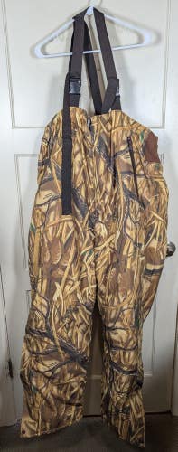 Vtg Cabelas Insulated Camo Bib Hunting Puffer Overalls USA Made Hunting 3XLT