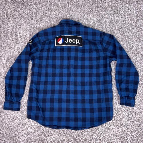 Angry Minnow Vintage Shirt Mens Large Blue Plaid Jeep Patch Flannel Button Front
