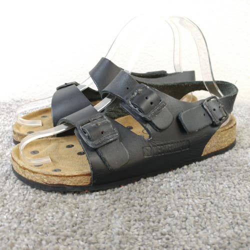 Neckermann Sandals Womens Size 37 EU Shoes Slip On Buckle Black Leather