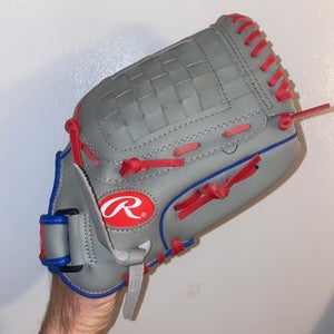 Rawlings Players Series Youth Tball/Baseball Glove, Gray/Blue/Red, 11.5 inch, Right Hand Throw