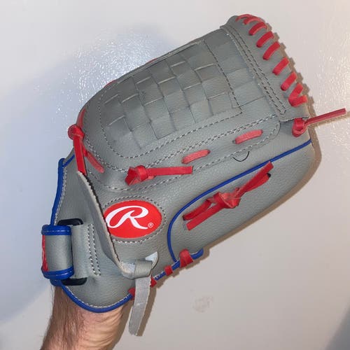 Rawlings Players Series Youth Tball/Baseball Glove, Gray/Blue/Red, 11.5 inch, Right Hand Throw