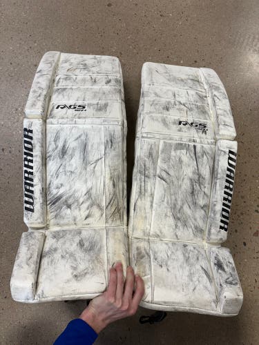 White 34+1.5" Senior Warrior Ritual G5+ Goalie Leg Pads (Used)