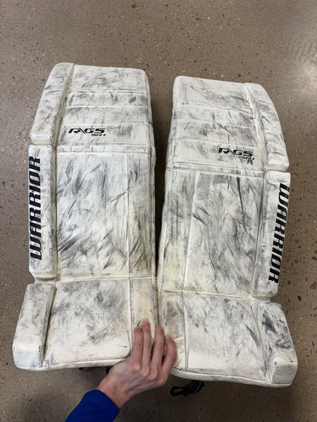 White 34+1.5" Senior Warrior Ritual G5+ Goalie Leg Pads (Used)