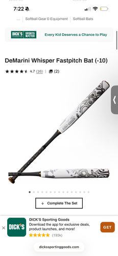 2023 DeMarini Whisper Composite Bat (-10) 22 oz 32" (Used)