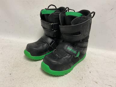 Used Burton YTH PROGRESSION XS Boys Snowboard Boots Black And Green Junior 03 11855-S000198035