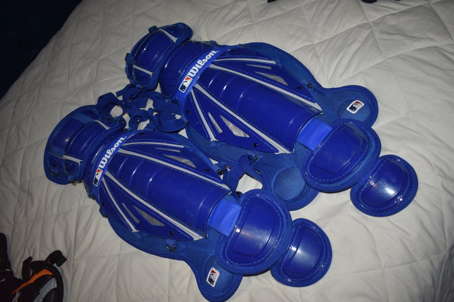Wilson MLB Catcher's Leg Guards, Blue, Adult 17 Inches