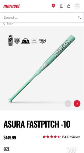 2025 Marucci Asura Composite Bat (-10) 32" (New warranty bat)