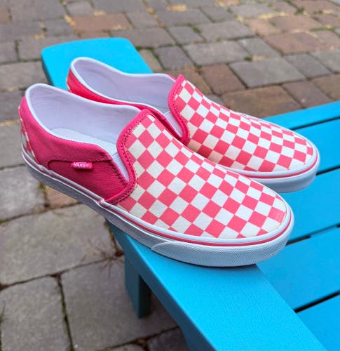 WOMENS VANS ASHER CHECKERED STRAWBERRY & CREAM SLIP ON SKATEBOARDING SHOES SZ 9