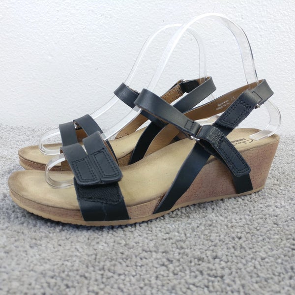 Clarks Alto Wedge Sandals Womens Size 7 Shoes Comfort Slingback Black