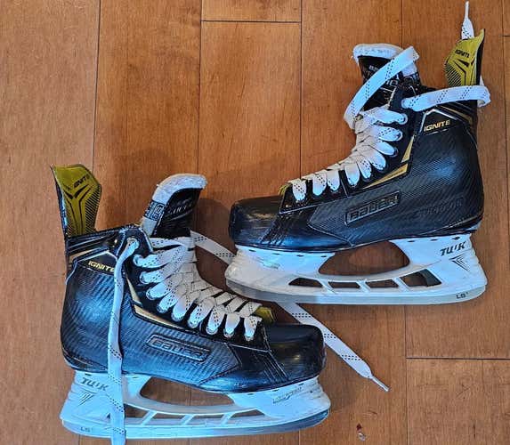 Bauer Supreme Ignite Pro Hockey Skates Senior Size 11D + Softsole Orthotics + Skate Guards (Used)