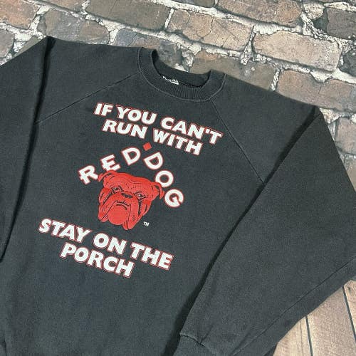 Vintage Red Dog Beer Graphic Crewneck Sweatshirt Adult Size Large Black Rare USA