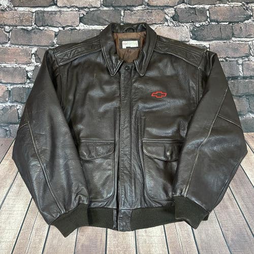 Vintage Chevy Master Technician 1989 Leather Jacket Mens Brown Size L/XL