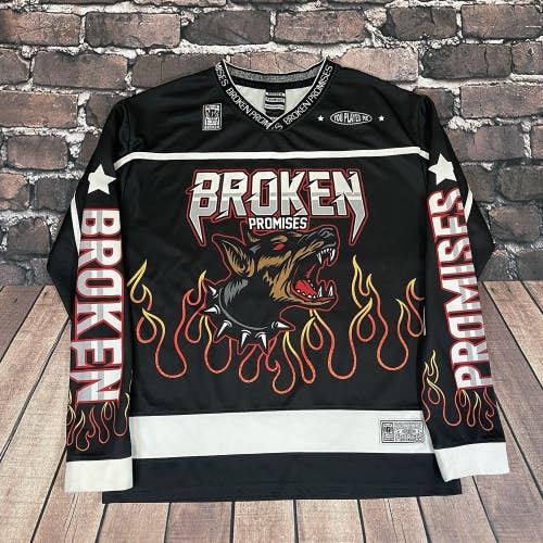 Broken Promises Big Bark Flames Hockey Jersey Double Sided All Over Size Medium