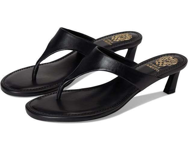 Vince Camuto Lina Thong Women's US 5 Black Leather Kitten Heel Sandals HAWK1927