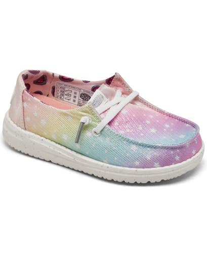 Hey Dude Wally Sneakers Girls US 8 Multi Rainbow Canvas Comfort Shoes HAWK2119