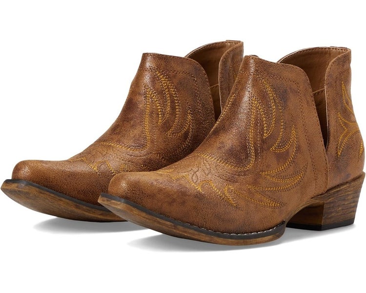 Roper Ava Boots Women's US 7.5 Brown Leather Embroidered Western Bootie HAWK2089