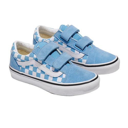 Vans Old Skool V Sneakers Kids 11 Blue White Check Double Strap Shoes HAWK1888