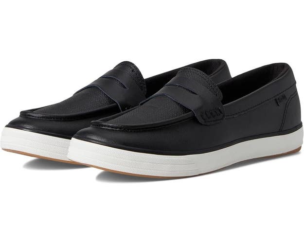 Keds Center III Loafers Women's 9.5 Black Leather Moc Toe Slip On Shoes HAWK1906