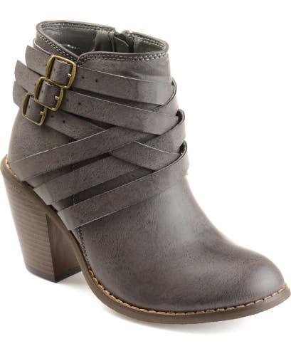 Journee Collection Strap Boots Women's US 7.5 Wide Gray Ankle Bootie HAWK2007