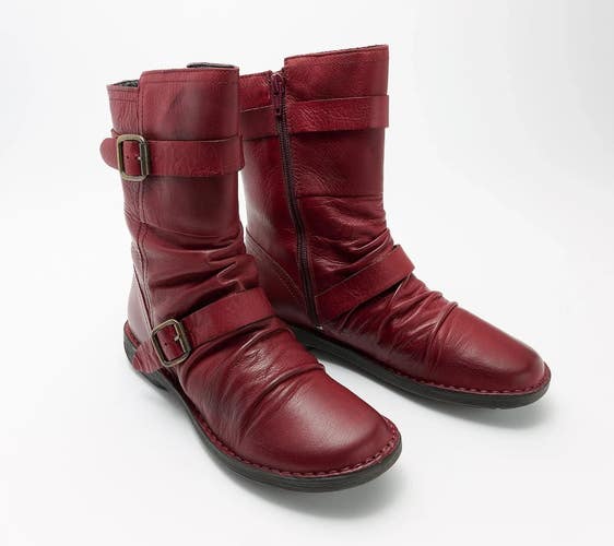 Miz Mooz Pasha Boots Women's 7.5-8 Bordeaux Leather Round Toe Mid Calf HAWK2042
