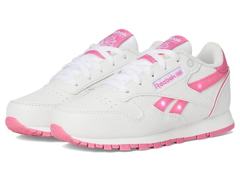Reebok Classic Leather Step 'N' Flash 2.0 Little Kid 2 White Pink Shoes HAWK2103