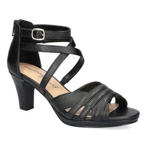 Easy Street Crissa Sandals Women's 7.5 WW Black Block Heel Ankle Strap HAWK2018