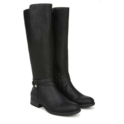 Lifestride XTrovert Women 8.5 Black Faux Leather Knee High Riding Boots HAWK2044