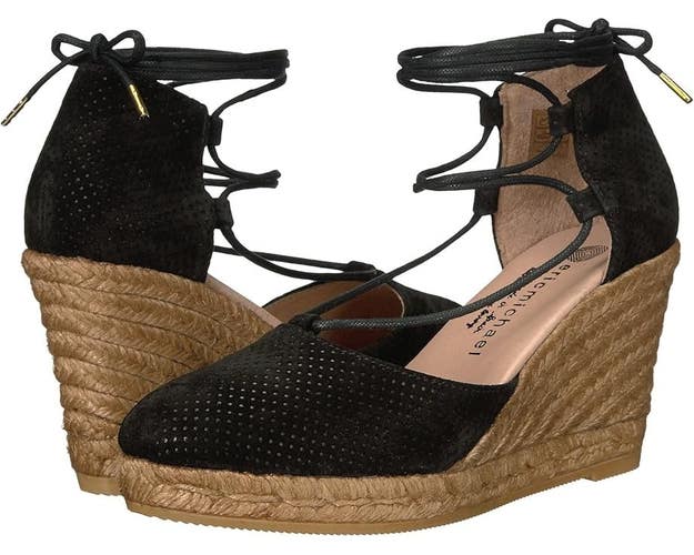 Eric Michael Sam Espadrille Women's US 6.5 Black Wedge Heel Sandals HAWK2114